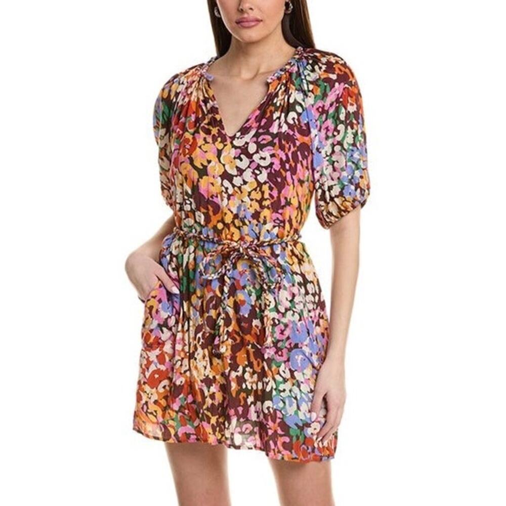 Velvet Gracie Mini Dress Pink Multi Tie Waist Boho Dress Large - Picture 4 of 16